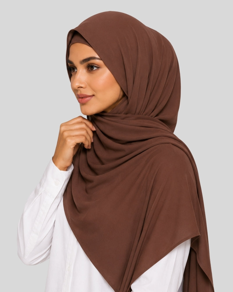 Brown Grace Modest Chiffon Hijab with Built-in Magnets