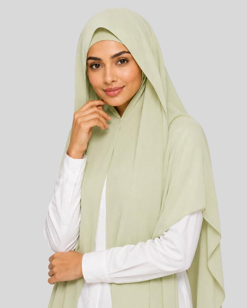 Pista Green Modest Chiffon Hijab with Built-in Magnets