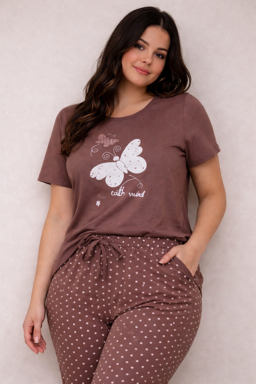 Brown Butterfly Printed Night Suit