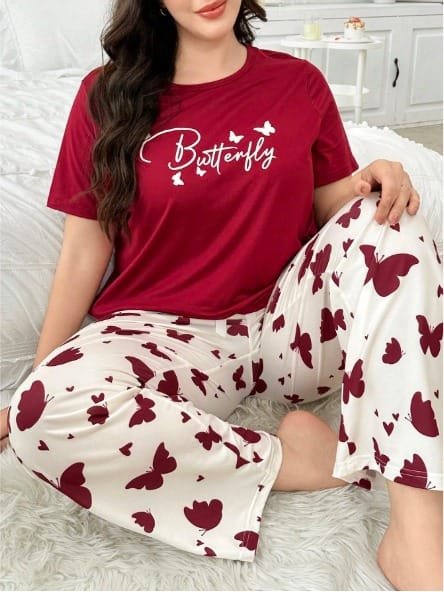 Mehroon Small Butterfly Printed Night Suit