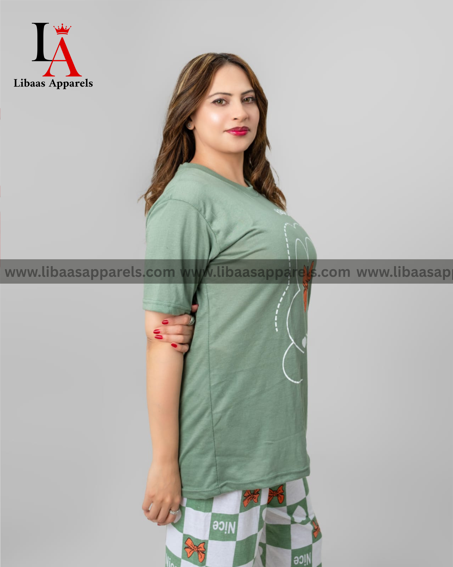 Olive Green Printed Night Suit