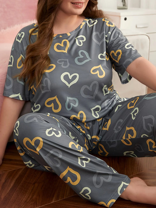 Multi Color Hearts on Gray Night Suit