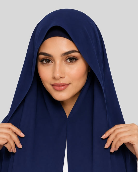 Classic Navy Modest Chiffon Hijab with Built-in Magnets