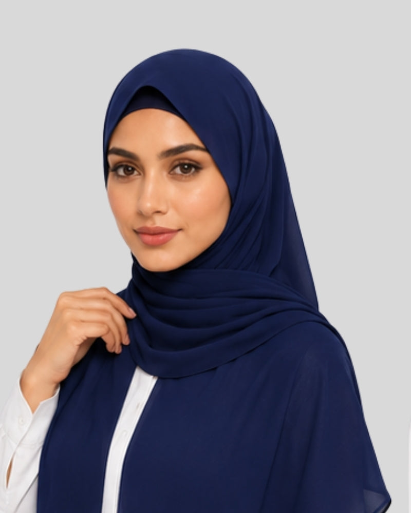 Classic Navy Modest Chiffon Hijab with Built-in Magnets