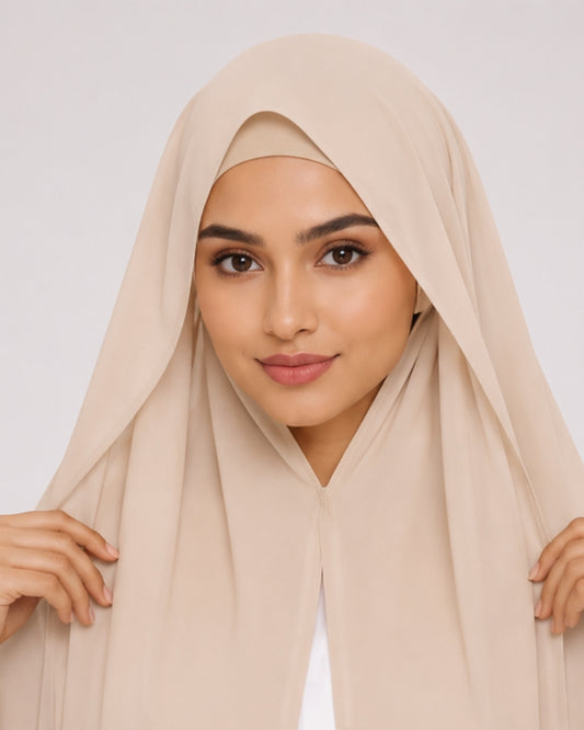 Ivory Beige Modest Chiffon Hijab with Built-in Magnets