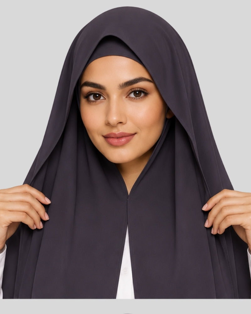 Smoky Charcoal Modest Chiffon Hijab with Built-in Magnets
