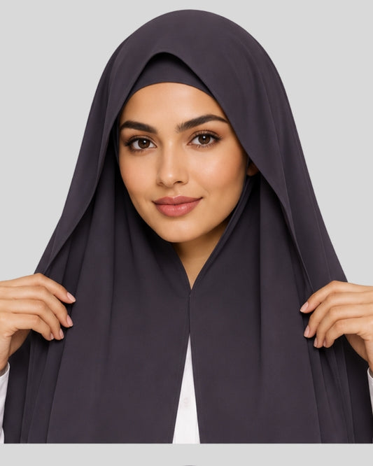 Smoky Charcoal Modest Chiffon Hijab with Built-in Magnets