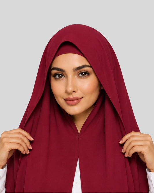 Maroon Modest Chiffon Hijab with Built-in Magnets