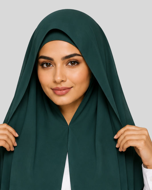Emerald Green Modest Chiffon Hijab with Built-in Magnets