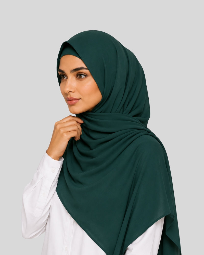 Emerald Green Modest Chiffon Hijab with Built-in Magnets