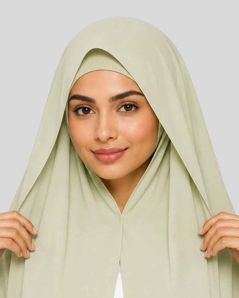 Pista Green Modest Chiffon Hijab with Built-in Magnets