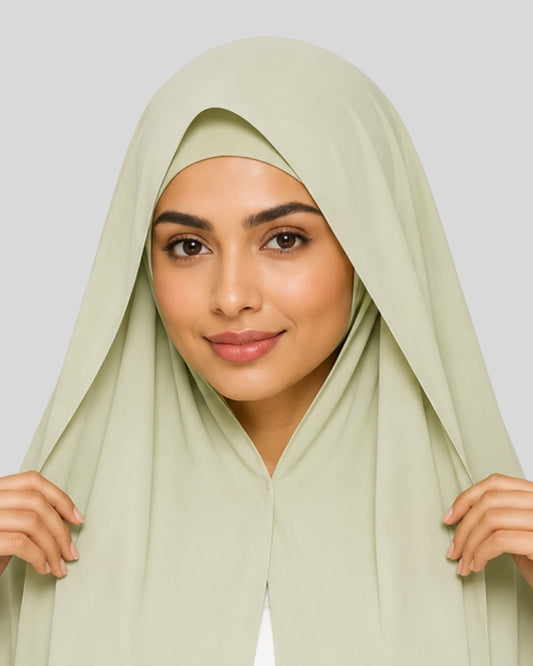 Pista Green Modest Chiffon Hijab with Built-in Magnets