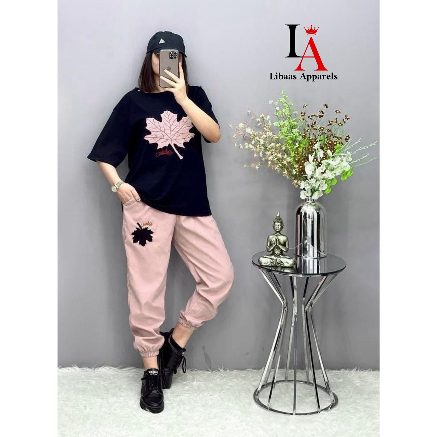 Pink Maple Leaf Printed Track Suit