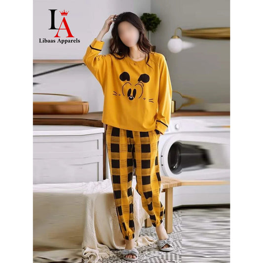Yellow Mickey Mouse Printed Night Suit
