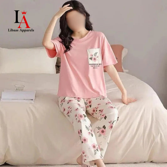 Pink Pocket Printed Night Suit