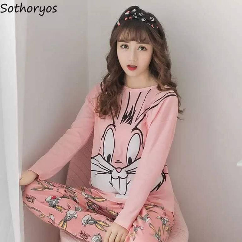 Pink Bunny Printed Night Suit
