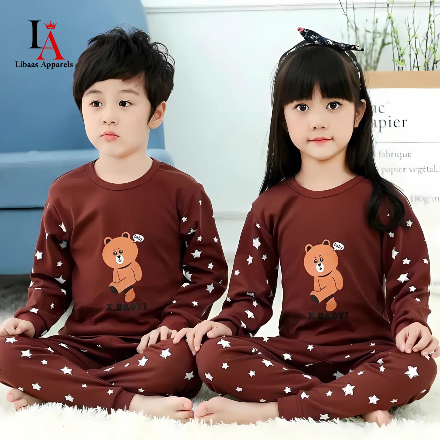 Maroon Teddy Bear Printed Kids Wear (Each)