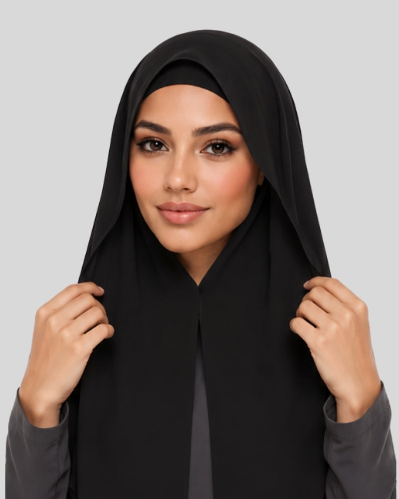 Black Modest Chiffon Hijab with Built in Magnets