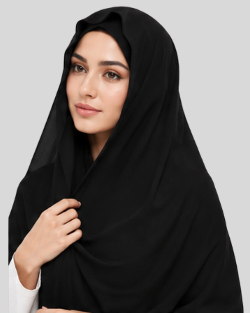 Black Modest Chiffon Hijab with Built in Magnets