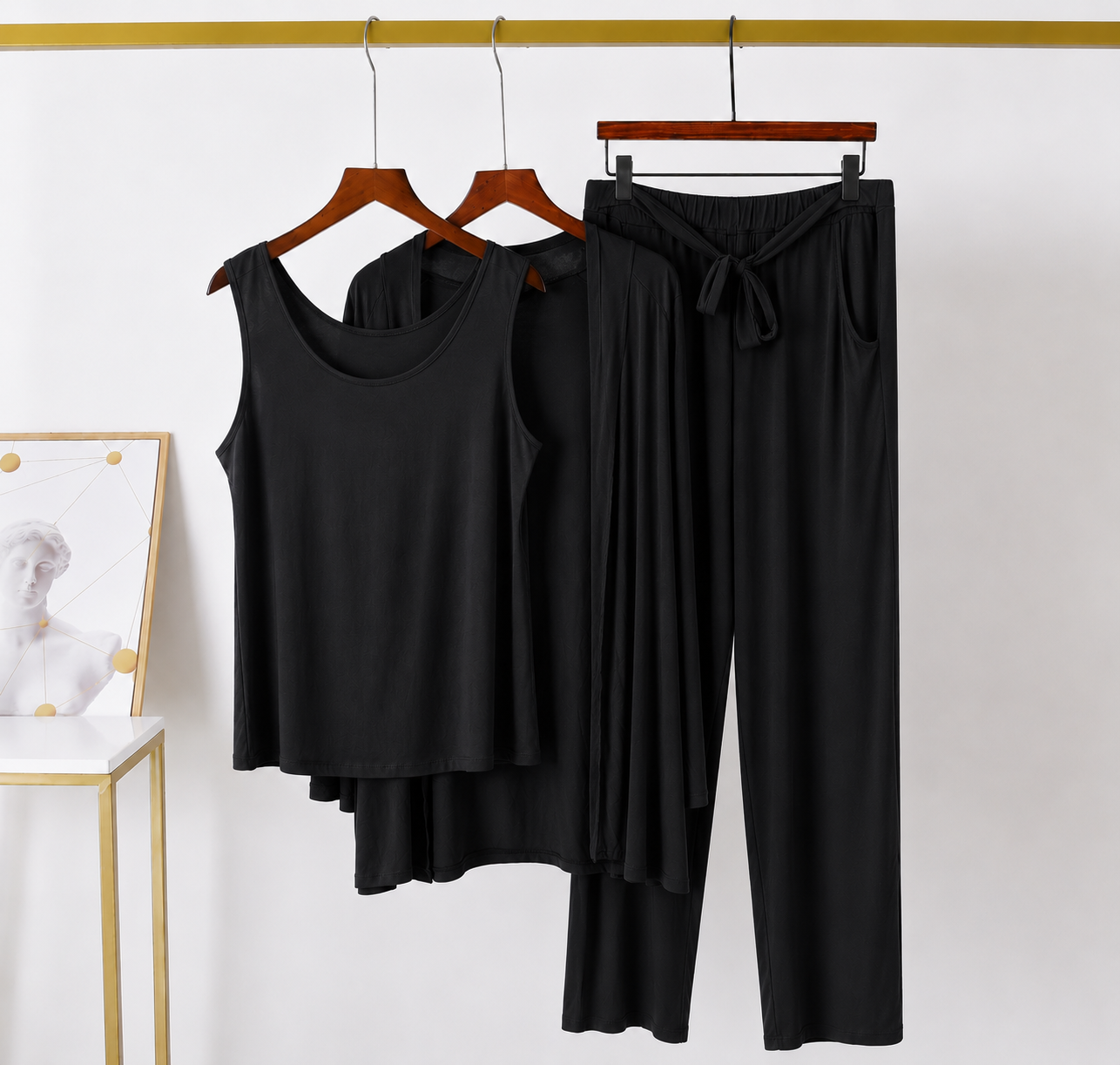 Plain Black  Women 3 piece Night Suit