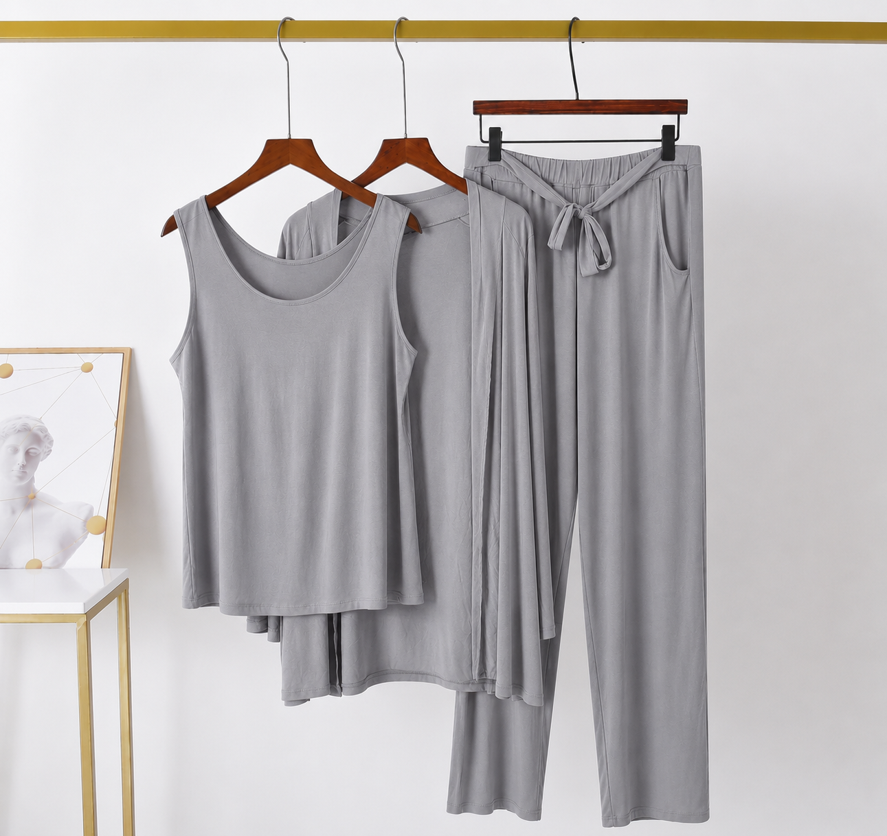 Plain Grey  Women 3 piece Night Suit