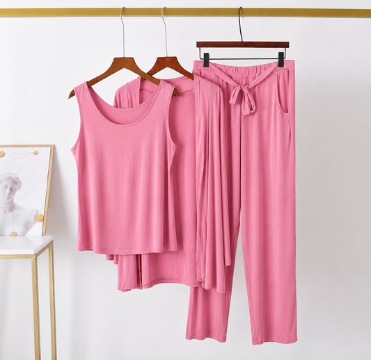 pink Smiley Women Night Suit 3 piece