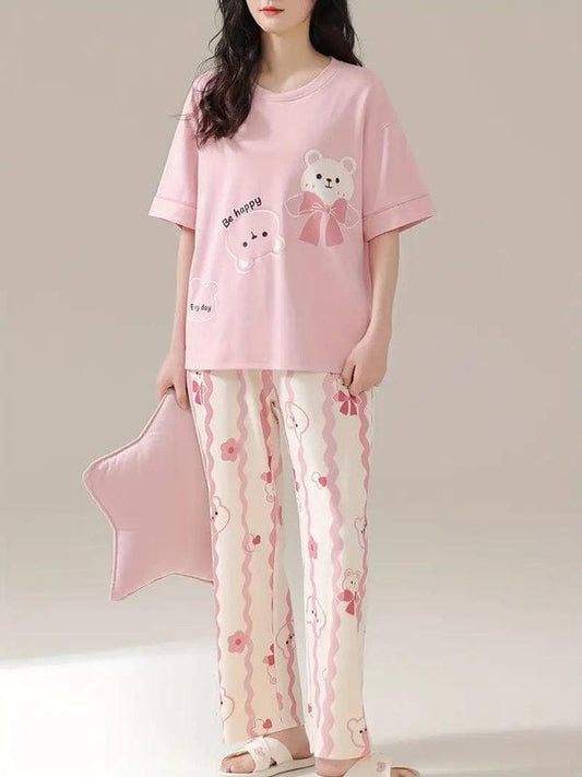 Pink Cute Bear Printed Night suit