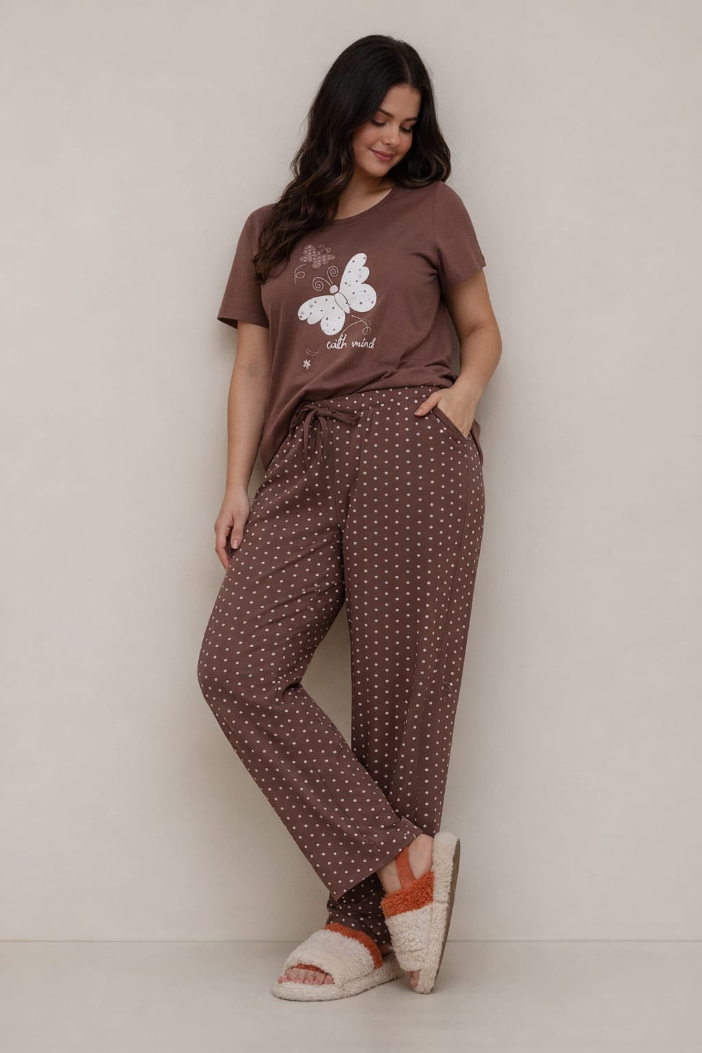 Brown Butterfly Printed Night Suit