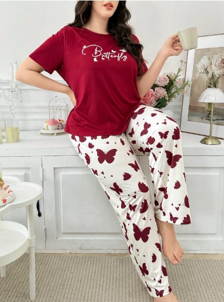 Mehroon Small Butterfly Printed Night Suit