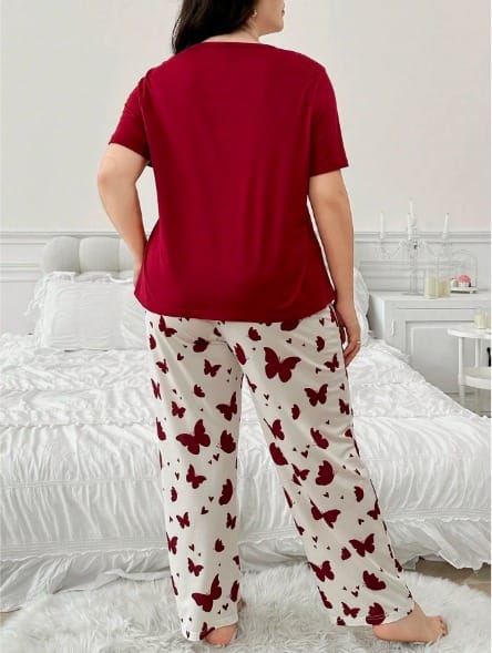 Mehroon Small Butterfly Printed Night Suit