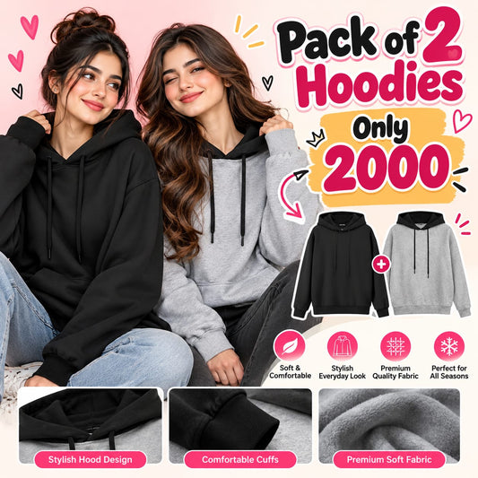 Grey & Charcoul With Black Basic Kangaroo Hoodie ( PACK OF 2 )