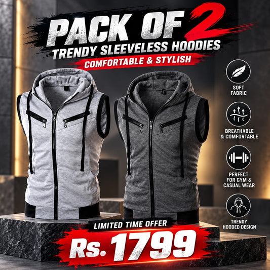 Grey and Charcoul Sleevless Hoodie ( PACK OF 2 )