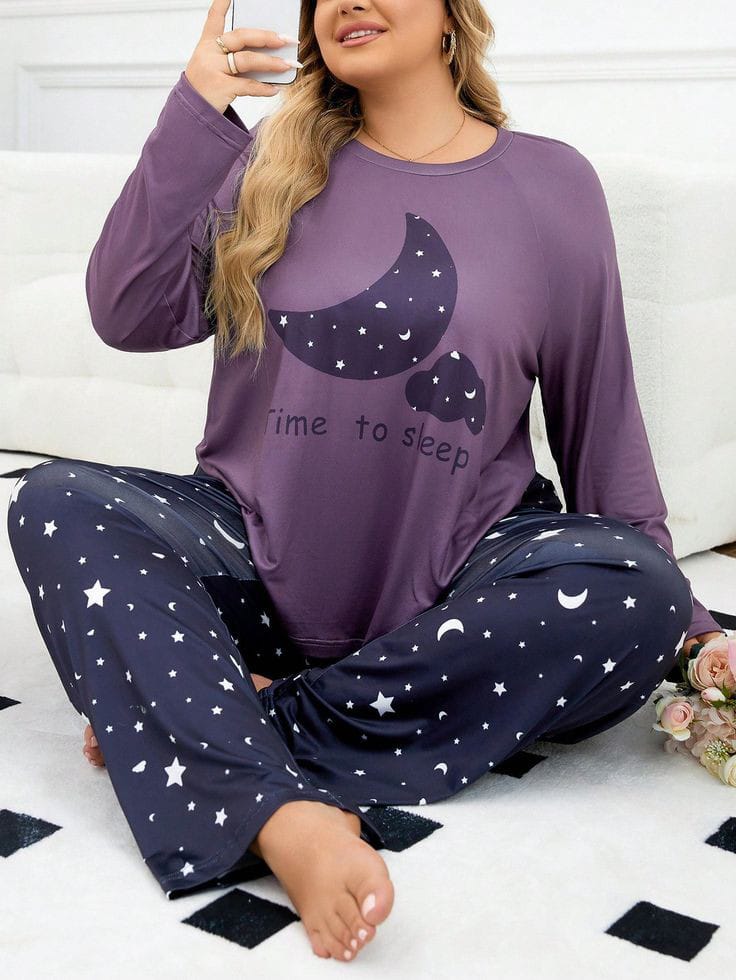 PURPLE TIME TO SLEEP PRINTED NIGHT SUIT
