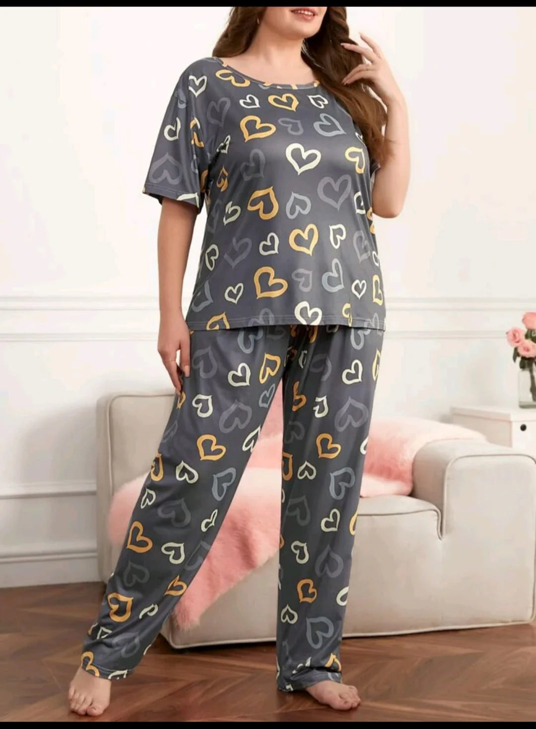 Multi Color Hearts on Gray Night Suit