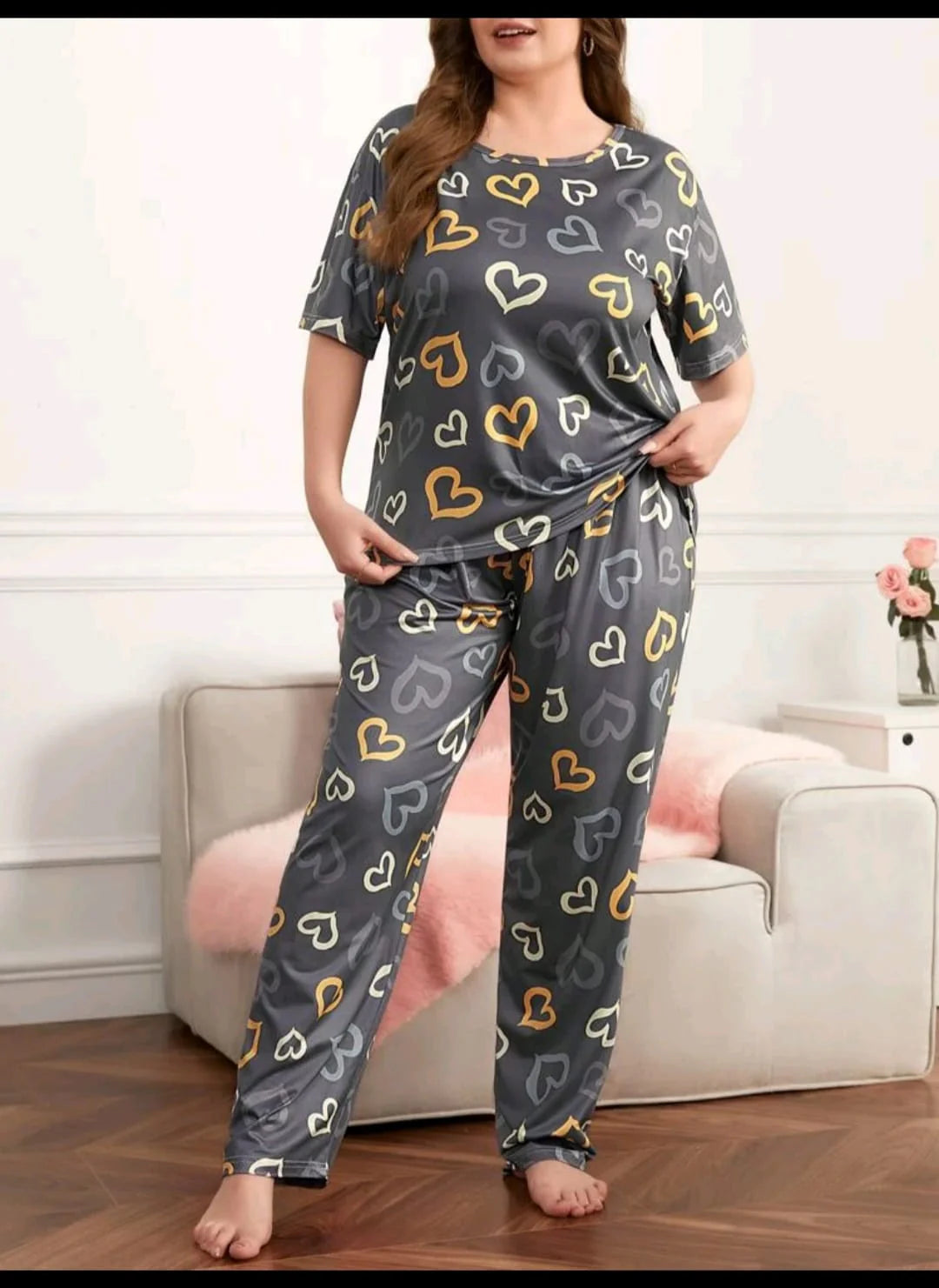 Multi Color Hearts on Gray Night Suit