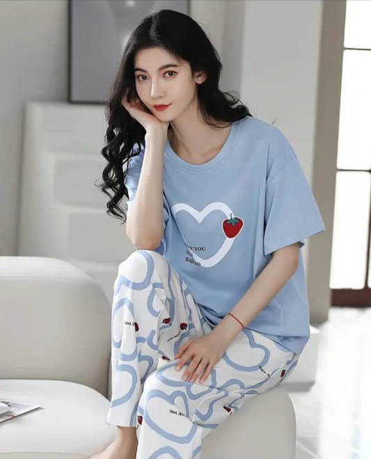 Strawberry Heart Printed Night Suit