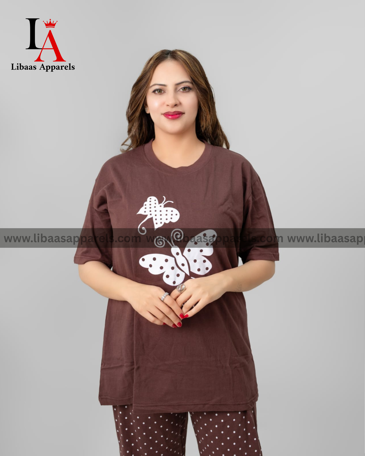 Brown Butterfly Printed Night Suit